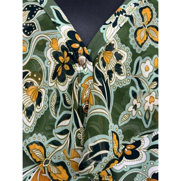 NY Collection Women Sleeveless Green Blouse V-Neck Large L Floral Ruffle NWT New - Picture 5 of 11